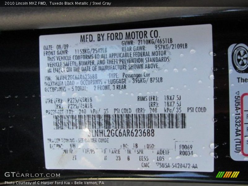Tuxedo Black Metallic / Steel Gray 2010 Lincoln MKZ FWD