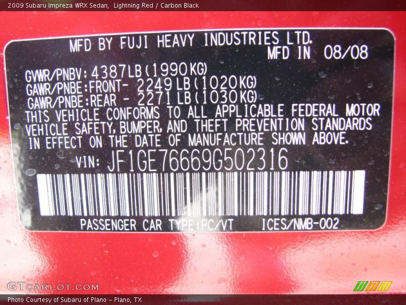 Lightning Red / Carbon Black 2009 Subaru Impreza WRX Sedan
