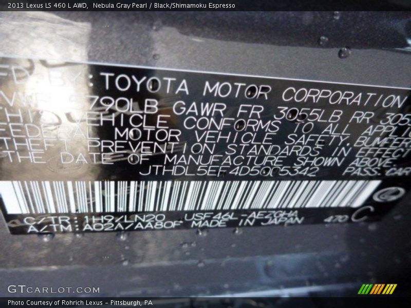 2013 LS 460 L AWD Nebula Gray Pearl Color Code 1H9