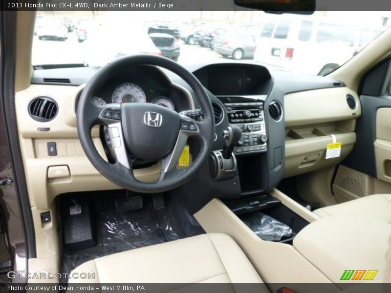 Dark Amber Metallic / Beige 2013 Honda Pilot EX-L 4WD