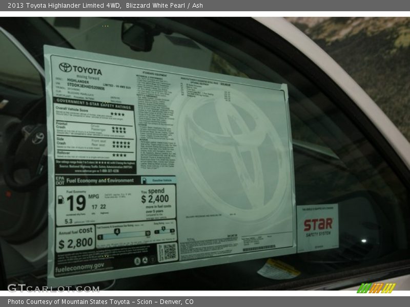 Blizzard White Pearl / Ash 2013 Toyota Highlander Limited 4WD