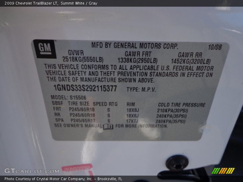 Summit White / Gray 2009 Chevrolet TrailBlazer LT