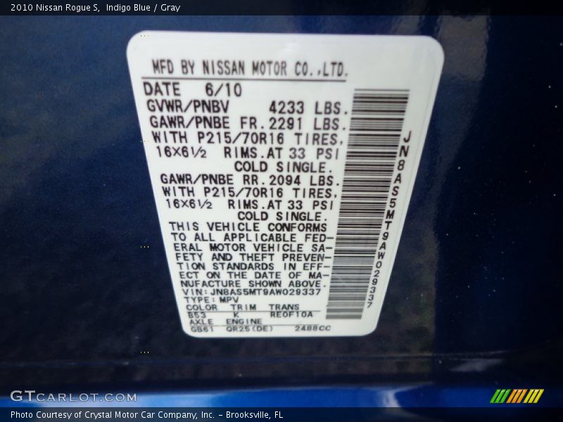 2010 Rogue S Indigo Blue Color Code B53