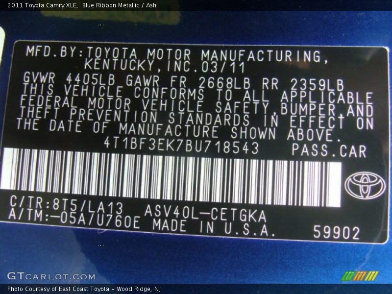Blue Ribbon Metallic / Ash 2011 Toyota Camry XLE