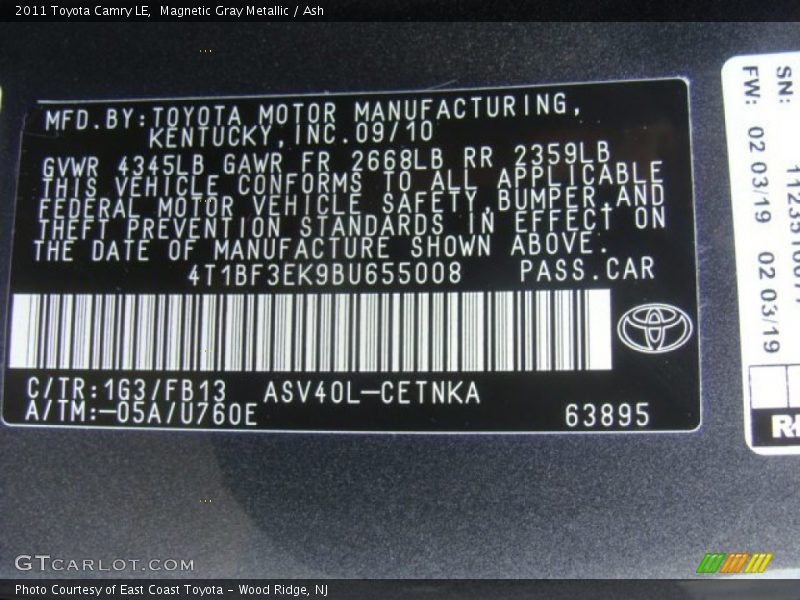 Magnetic Gray Metallic / Ash 2011 Toyota Camry LE