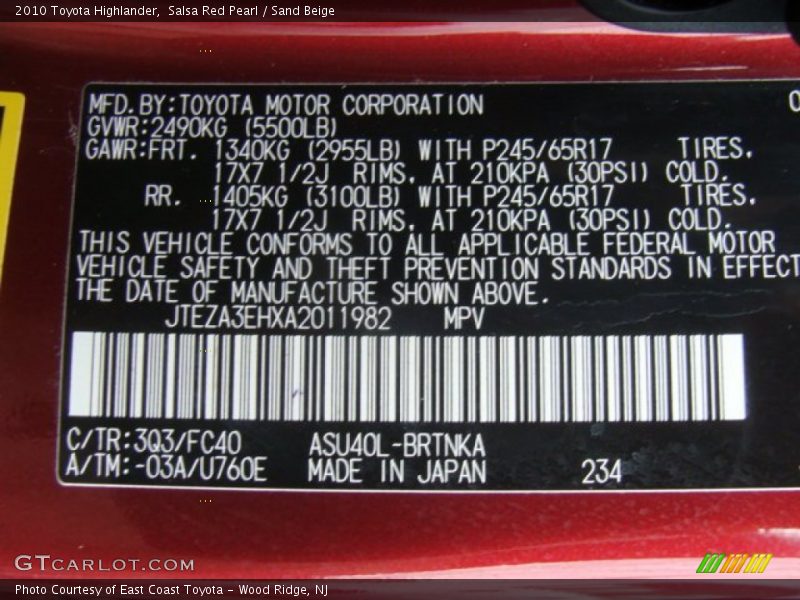 Salsa Red Pearl / Sand Beige 2010 Toyota Highlander
