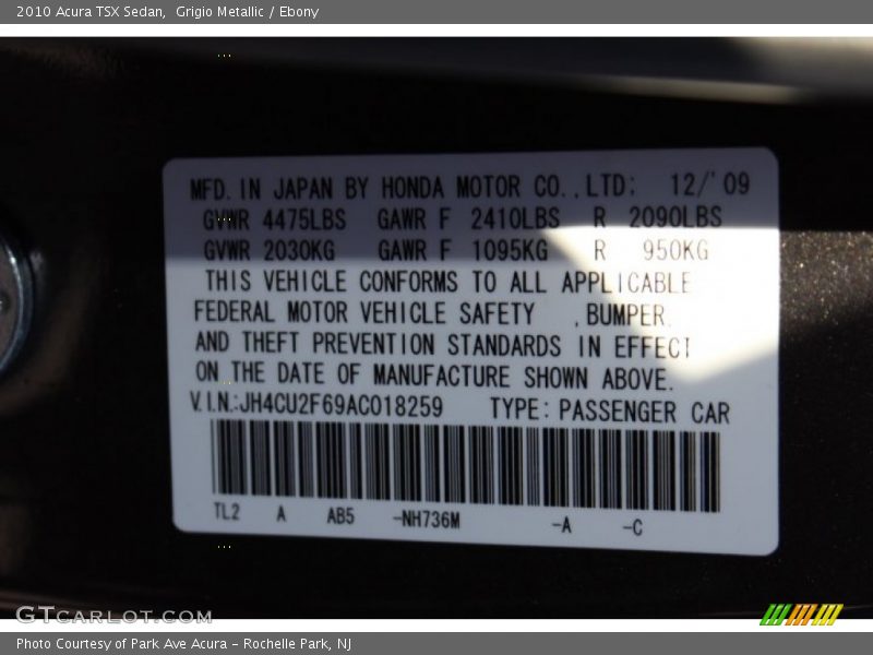 Grigio Metallic / Ebony 2010 Acura TSX Sedan