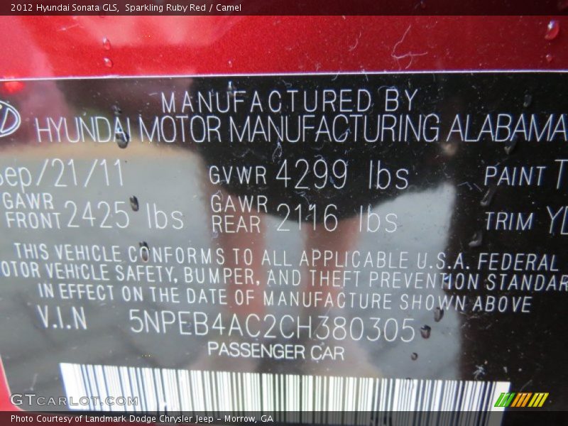 Sparkling Ruby Red / Camel 2012 Hyundai Sonata GLS
