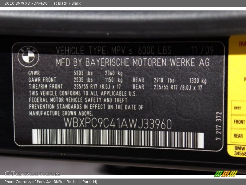 Jet Black / Black 2010 BMW X3 xDrive30i