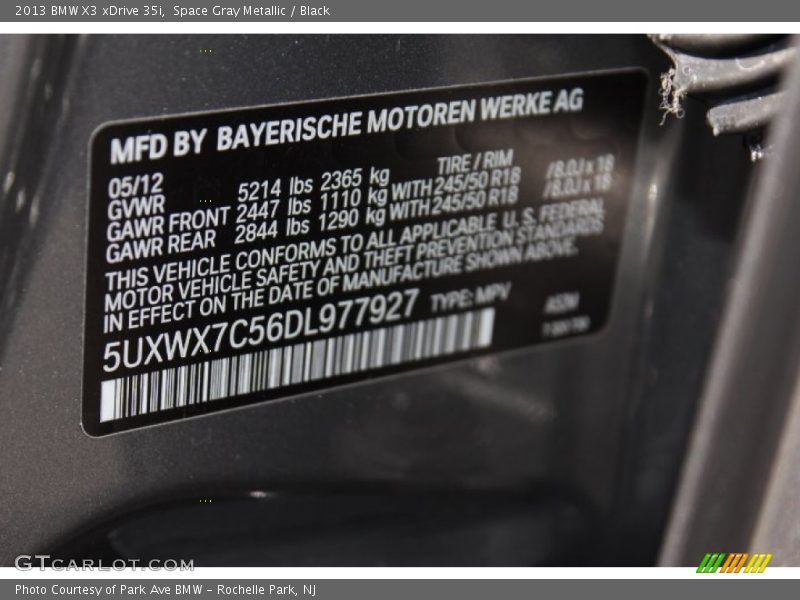 Space Gray Metallic / Black 2013 BMW X3 xDrive 35i