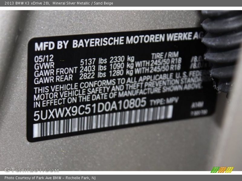 Mineral Silver Metallic / Sand Beige 2013 BMW X3 xDrive 28i