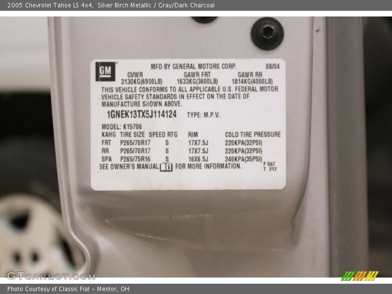 Silver Birch Metallic / Gray/Dark Charcoal 2005 Chevrolet Tahoe LS 4x4