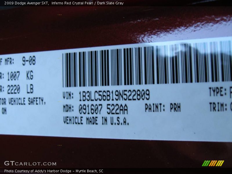 Inferno Red Crystal Pearl / Dark Slate Gray 2009 Dodge Avenger SXT