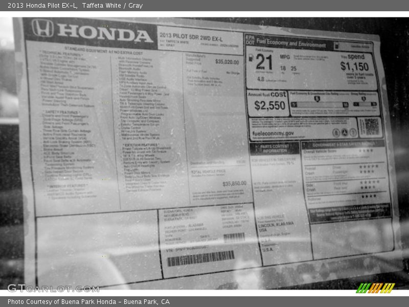 Taffeta White / Gray 2013 Honda Pilot EX-L