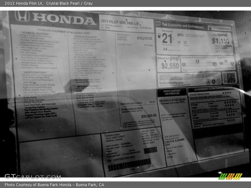 Crystal Black Pearl / Gray 2013 Honda Pilot LX