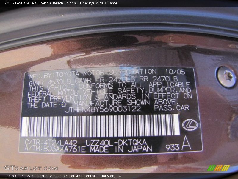 2006 SC 430 Pebble Beach Edition Tigereye Mica Color Code 4T2