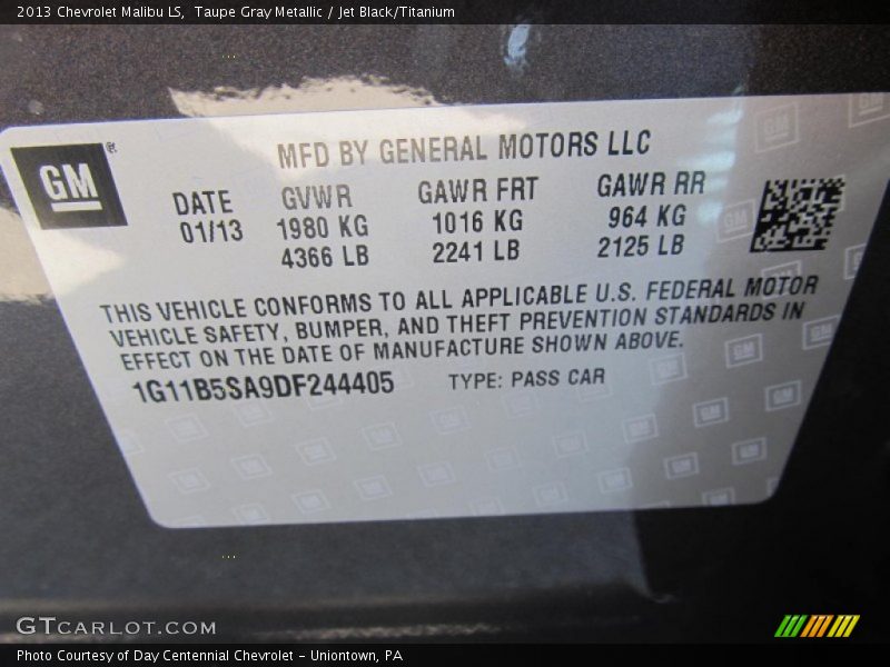 Taupe Gray Metallic / Jet Black/Titanium 2013 Chevrolet Malibu LS