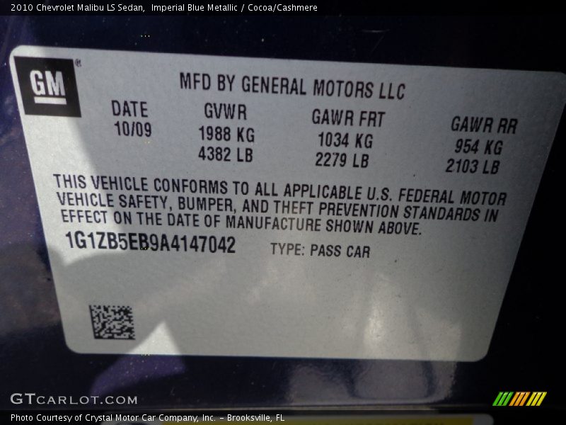 Imperial Blue Metallic / Cocoa/Cashmere 2010 Chevrolet Malibu LS Sedan