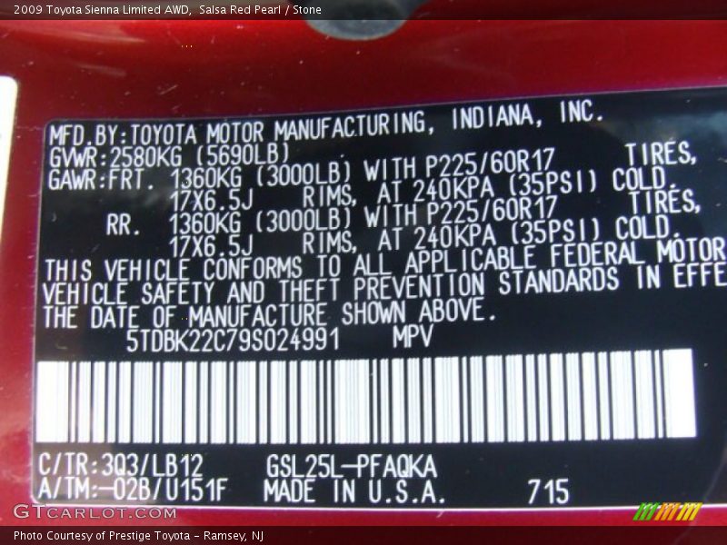 Salsa Red Pearl / Stone 2009 Toyota Sienna Limited AWD