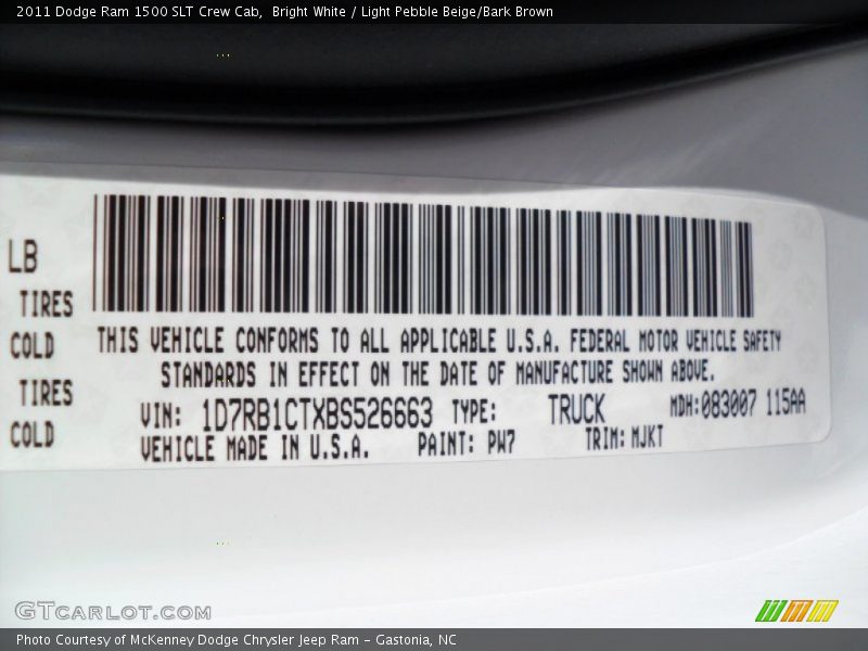 Bright White / Light Pebble Beige/Bark Brown 2011 Dodge Ram 1500 SLT Crew Cab