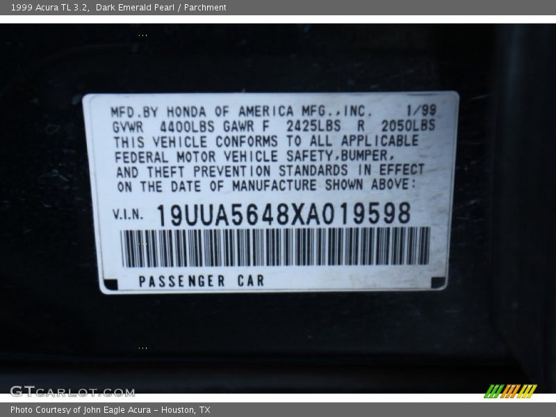 Dark Emerald Pearl / Parchment 1999 Acura TL 3.2
