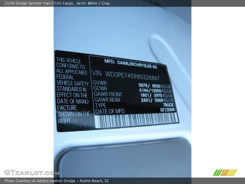 Arctic White / Gray 2008 Dodge Sprinter Van 2500 Cargo