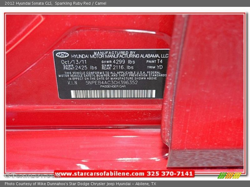 Sparkling Ruby Red / Camel 2012 Hyundai Sonata GLS