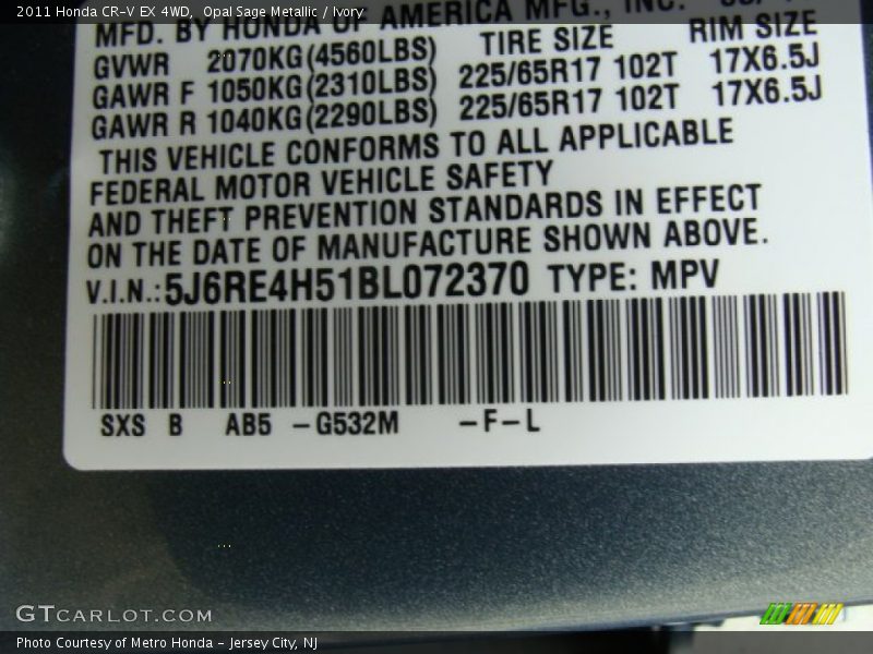 Opal Sage Metallic / Ivory 2011 Honda CR-V EX 4WD