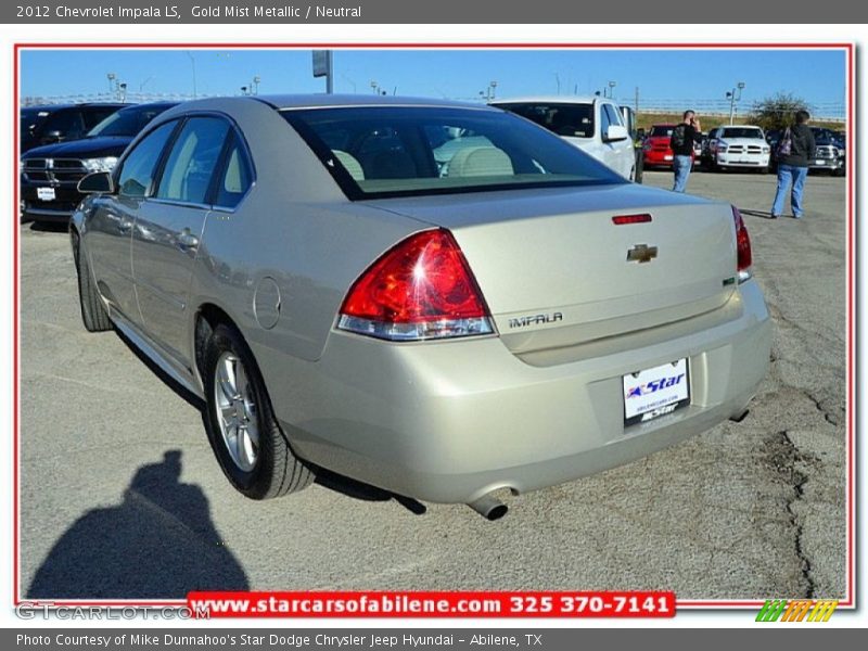 Gold Mist Metallic / Neutral 2012 Chevrolet Impala LS