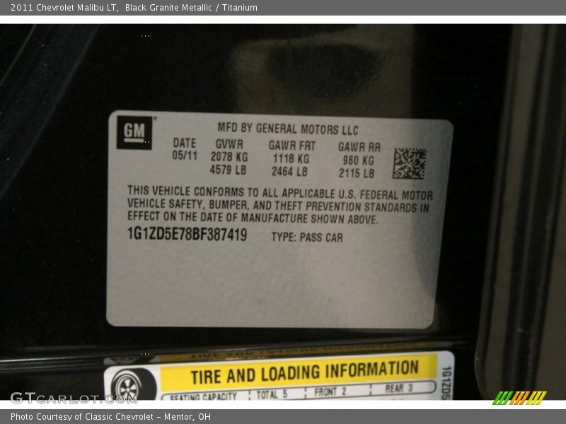 Black Granite Metallic / Titanium 2011 Chevrolet Malibu LT