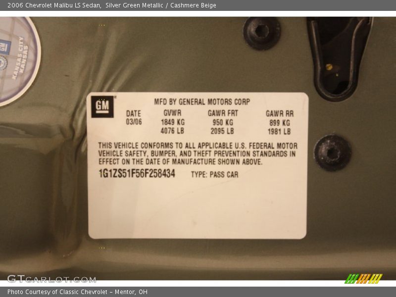 Silver Green Metallic / Cashmere Beige 2006 Chevrolet Malibu LS Sedan