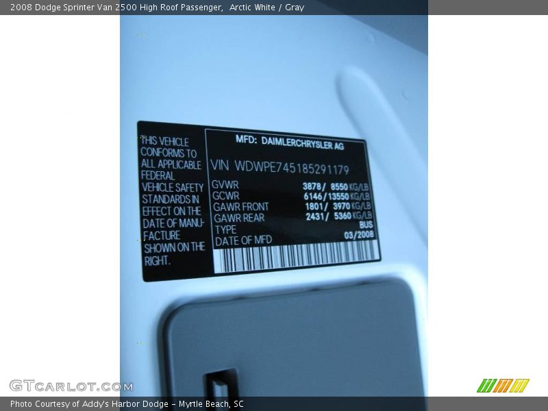 Arctic White / Gray 2008 Dodge Sprinter Van 2500 High Roof Passenger