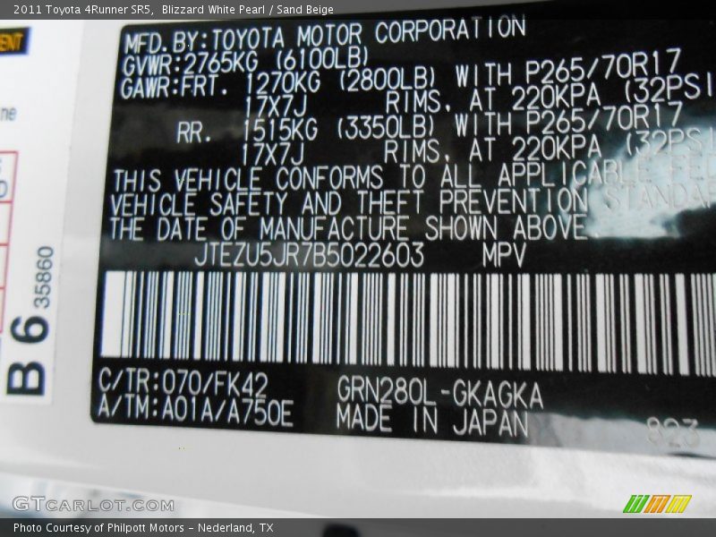 Blizzard White Pearl / Sand Beige 2011 Toyota 4Runner SR5