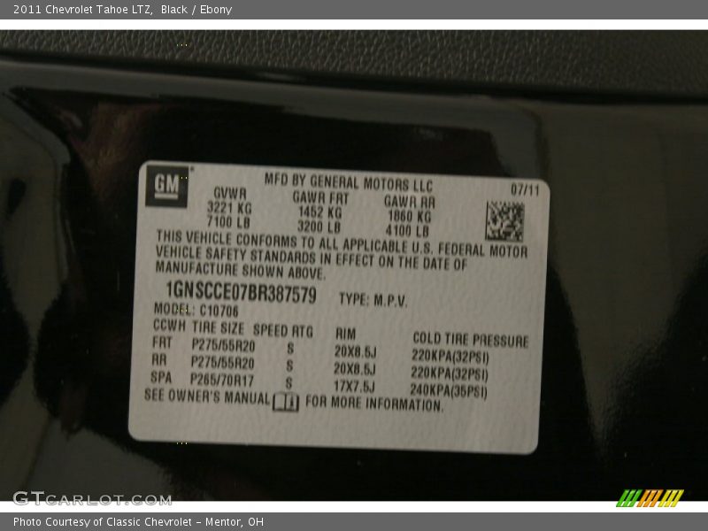 Black / Ebony 2011 Chevrolet Tahoe LTZ