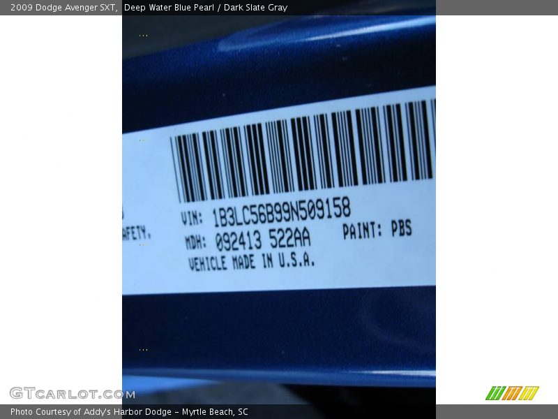 Deep Water Blue Pearl / Dark Slate Gray 2009 Dodge Avenger SXT