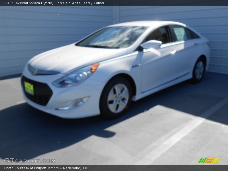 Porcelain White Pearl / Camel 2012 Hyundai Sonata Hybrid