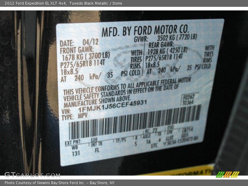 Tuxedo Black Metallic / Stone 2012 Ford Expedition EL XLT 4x4