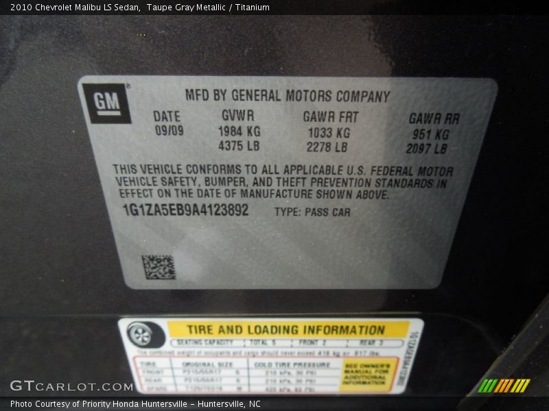 Taupe Gray Metallic / Titanium 2010 Chevrolet Malibu LS Sedan