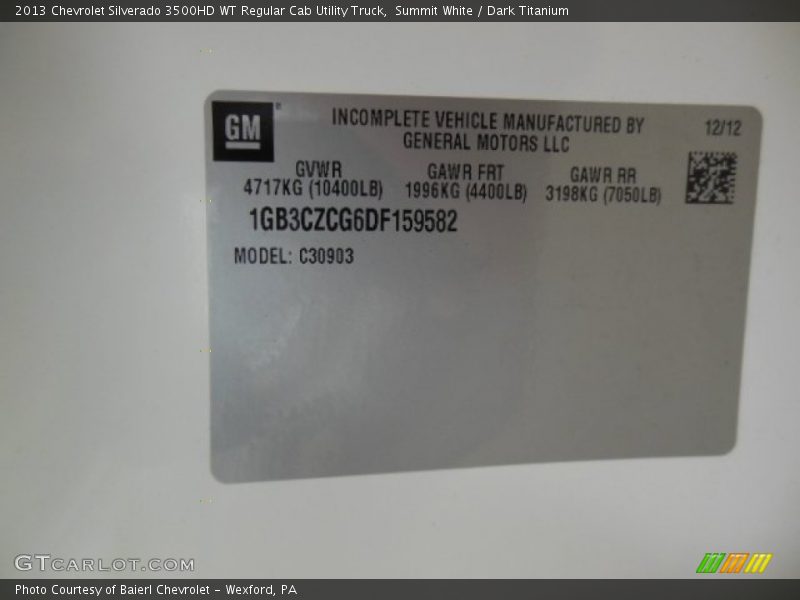 Summit White / Dark Titanium 2013 Chevrolet Silverado 3500HD WT Regular Cab Utility Truck