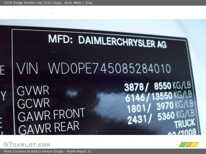 Arctic White / Gray 2008 Dodge Sprinter Van 2500 Cargo