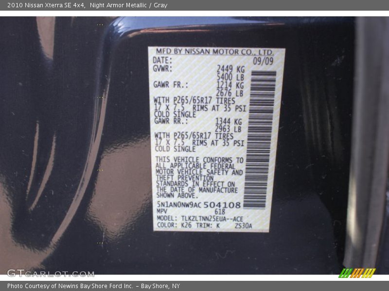 2010 Xterra SE 4x4 Night Armor Metallic Color Code K26