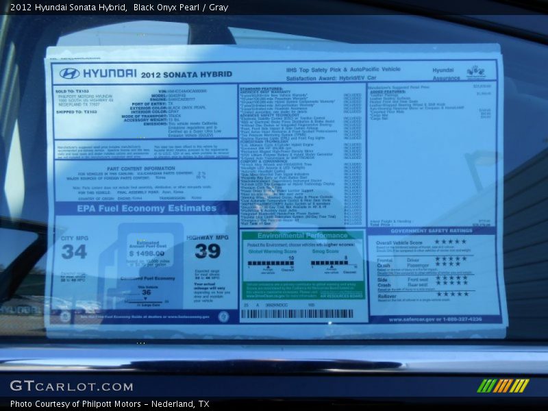 Black Onyx Pearl / Gray 2012 Hyundai Sonata Hybrid