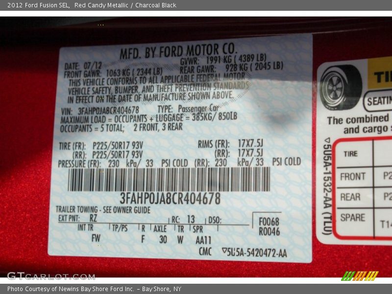 Red Candy Metallic / Charcoal Black 2012 Ford Fusion SEL