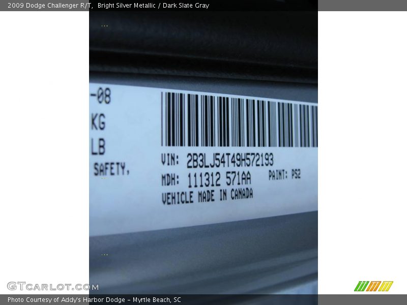 2009 Challenger R/T Bright Silver Metallic Color Code PS2