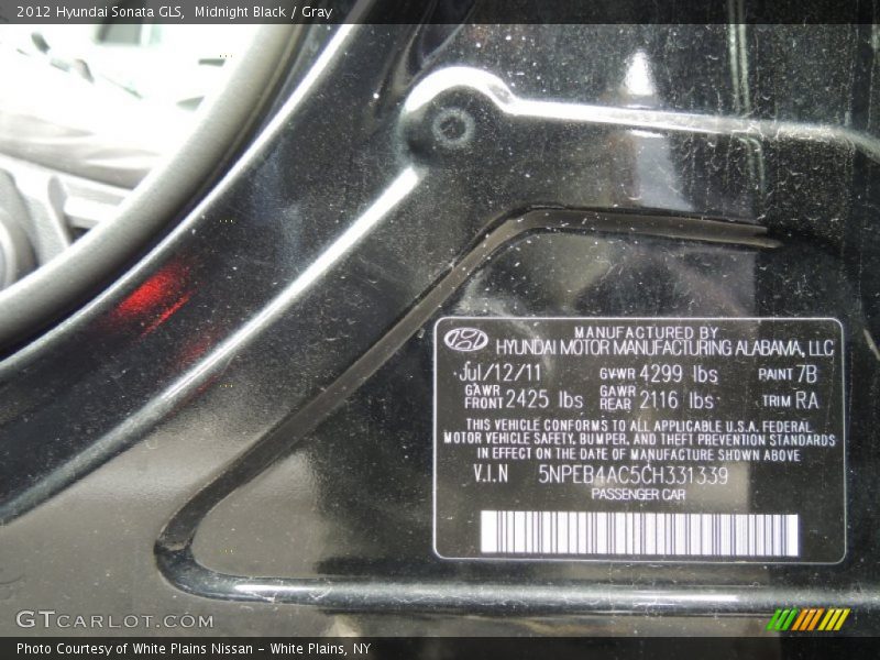Midnight Black / Gray 2012 Hyundai Sonata GLS