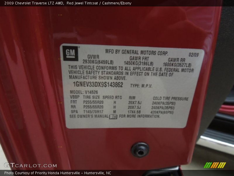 Red Jewel Tintcoat / Cashmere/Ebony 2009 Chevrolet Traverse LTZ AWD