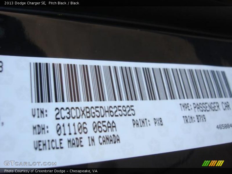 Pitch Black / Black 2013 Dodge Charger SE