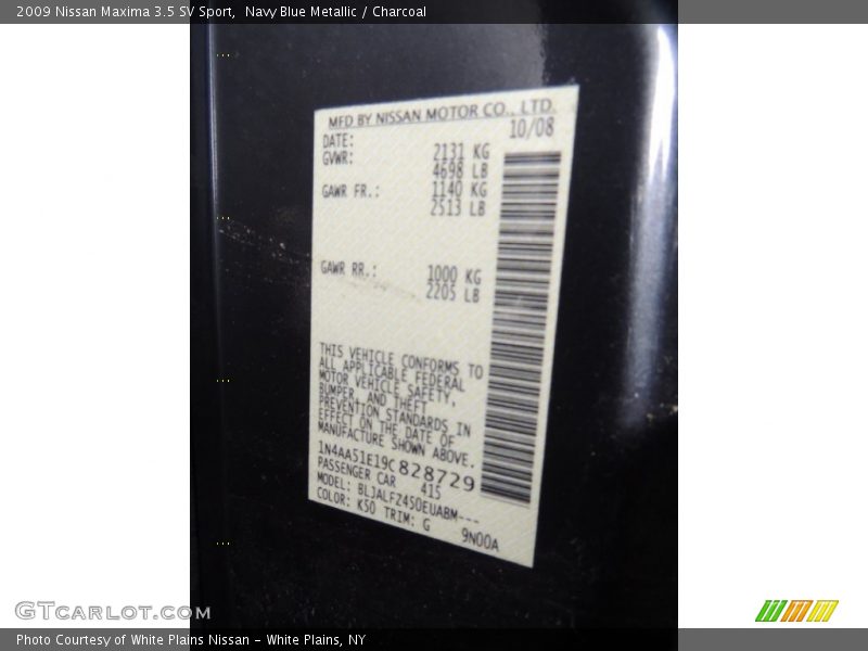 Navy Blue Metallic / Charcoal 2009 Nissan Maxima 3.5 SV Sport