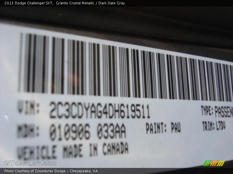 Granite Crystal Metallic / Dark Slate Gray 2013 Dodge Challenger SXT