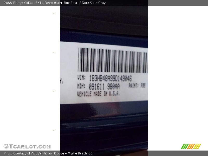 Deep Water Blue Pearl / Dark Slate Gray 2009 Dodge Caliber SXT